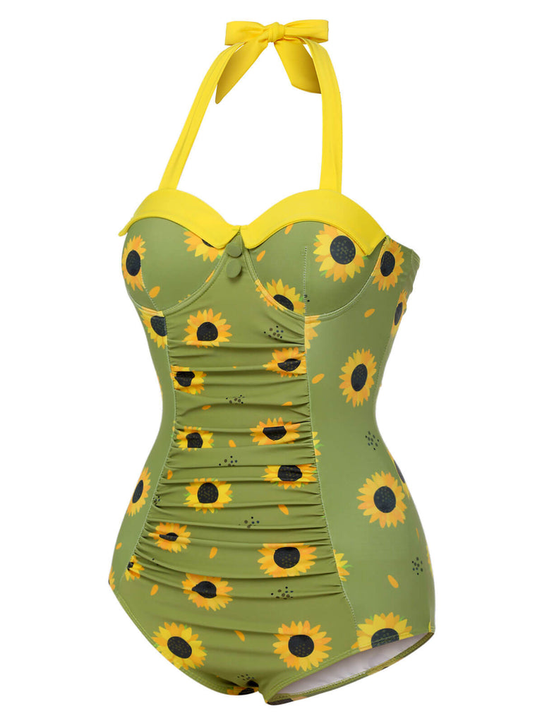 Costumi intero girasole scollo all'americana verde anni '30