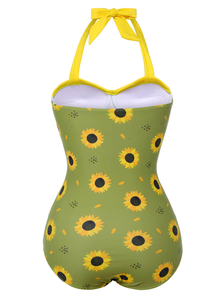 Costumi intero girasole scollo all'americana verde anni '30