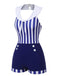 Costumi intero a righe con colletto marina blu anni '50