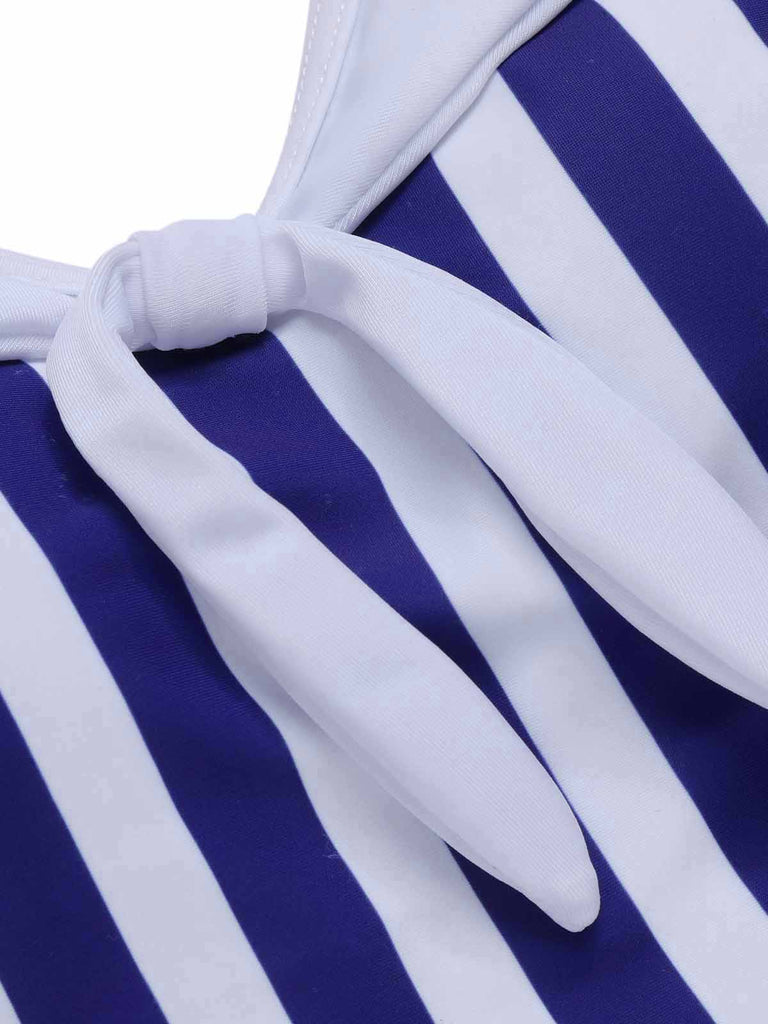Costumi intero a righe con colletto marina blu anni '50