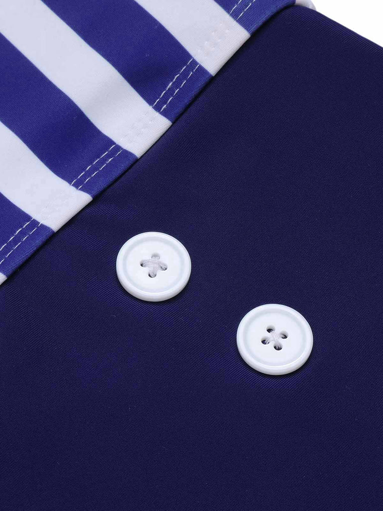 Costumi intero a righe con colletto marina blu anni '50