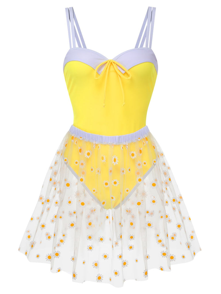 Costumi intero spalline e copricostume a margherite giallo anni '50
