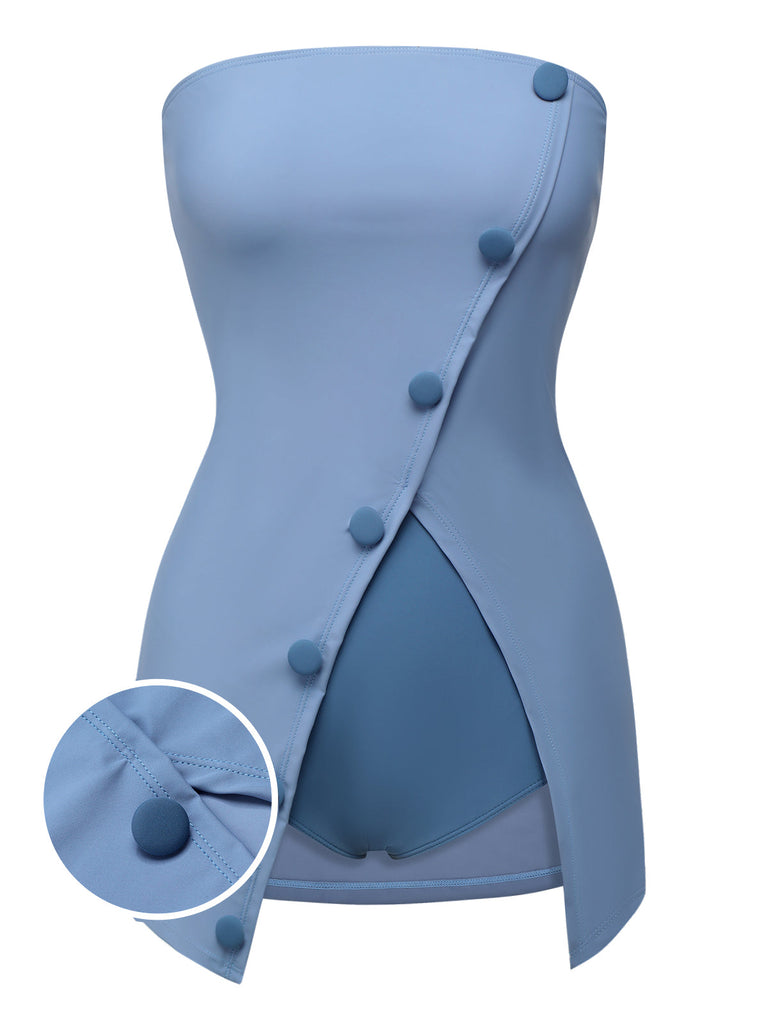 Costumi a fascia con bottoni blu anni '30