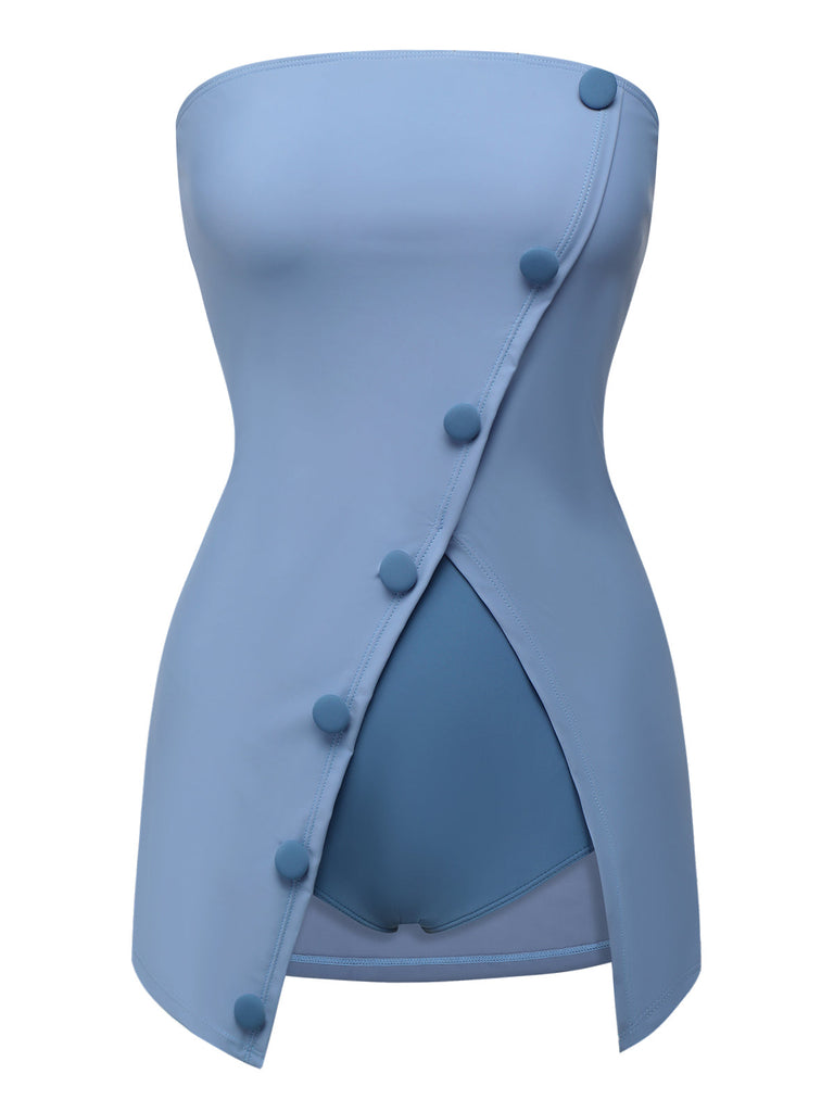 Costumi a fascia con bottoni blu anni '30