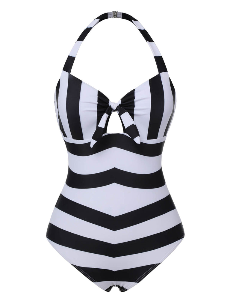 Costume da bagno a righe Barbie bianco e nero anni '50
