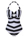Costume da bagno a righe Barbie bianco e nero anni '50