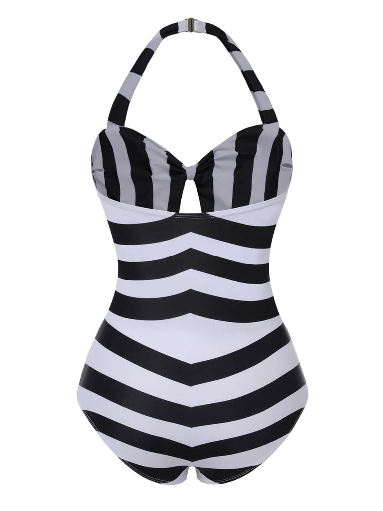 Costume da bagno a righe Barbie bianco e nero anni '50