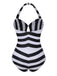 Costume da bagno a righe Barbie bianco e nero anni '50