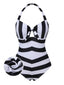 Costume da bagno a righe Barbie bianco e nero anni '50