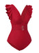 Costumi intero scollo a V profondo e cintura rosso anni '50