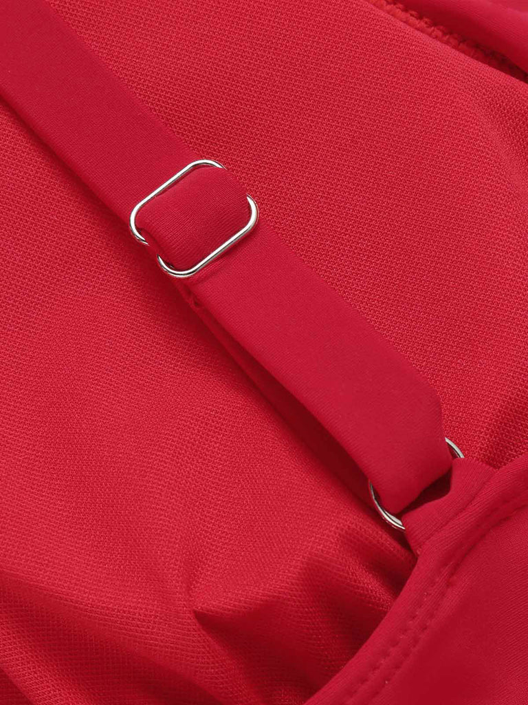 Costumi intero scollo a V profondo e cintura rosso anni '50