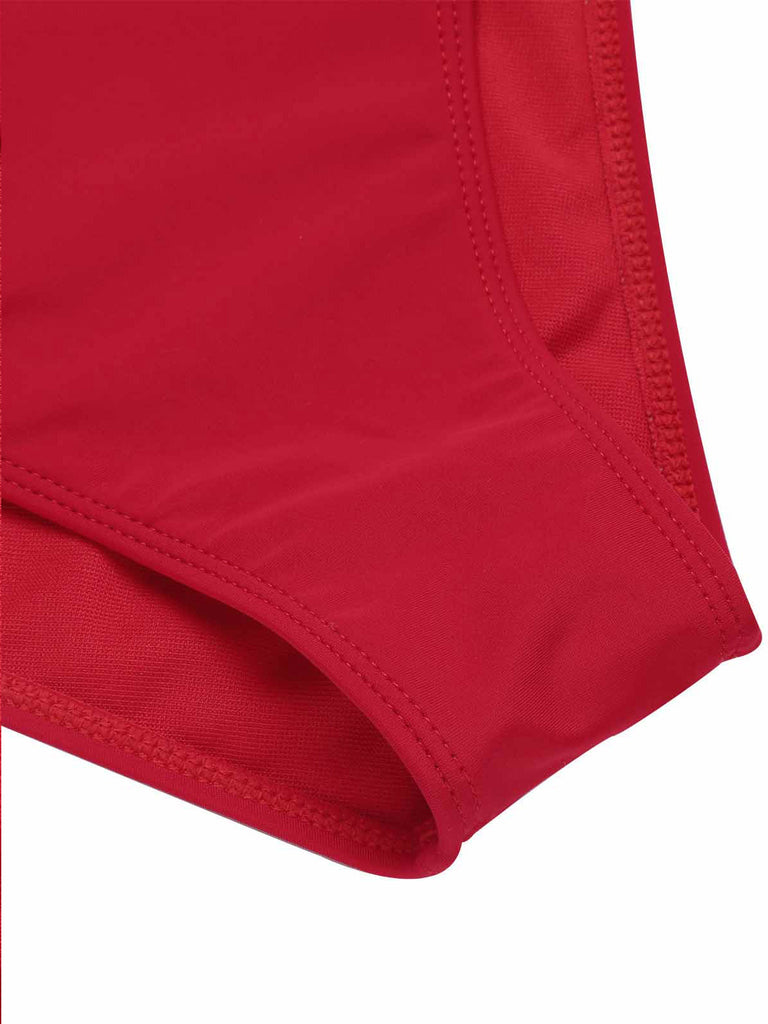 Costumi intero scollo a V profondo e cintura rosso anni '50