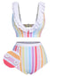 Costumi a righe arcobaleno volant multicolore anni '50