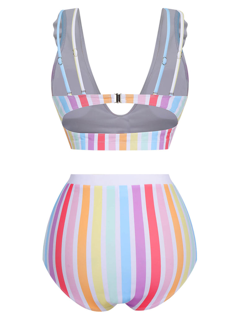 Costumi a righe arcobaleno volant multicolore anni '50