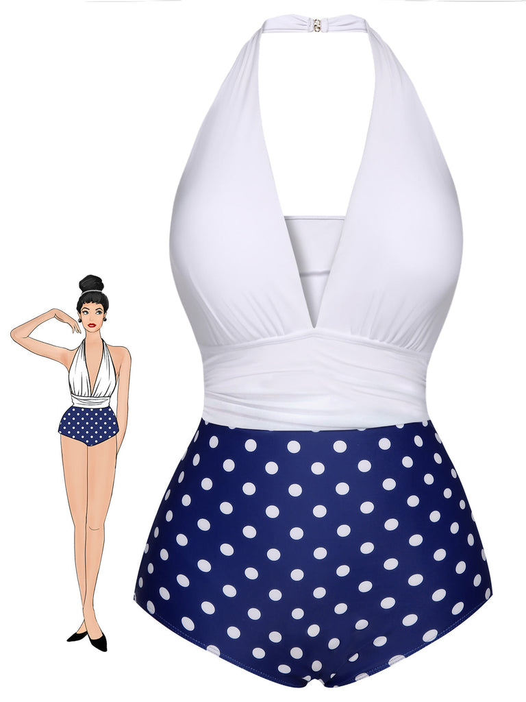Costumi intero a pois blu e biancho anni '50