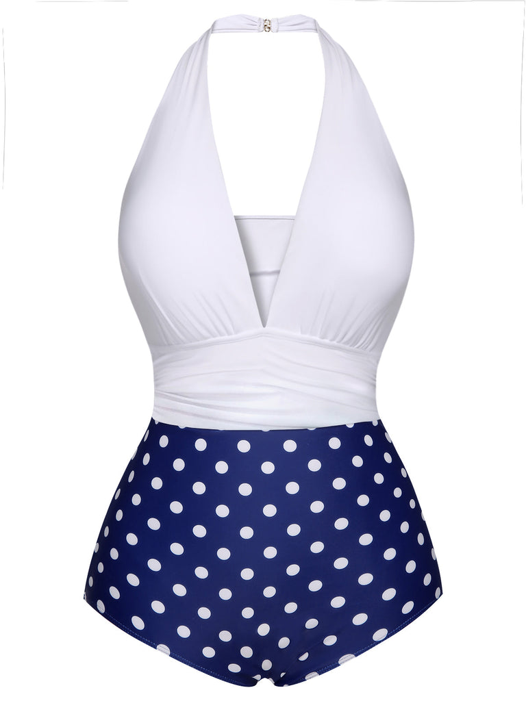 Costumi intero a pois blu e biancho anni '50