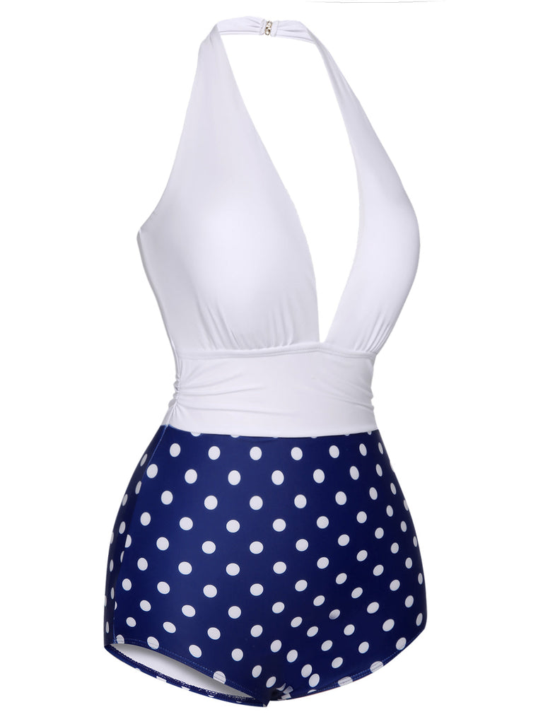 Costumi intero a pois blu e biancho anni '50