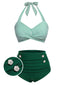 Costume da bagno con ferrettoa righe verdi anni '40