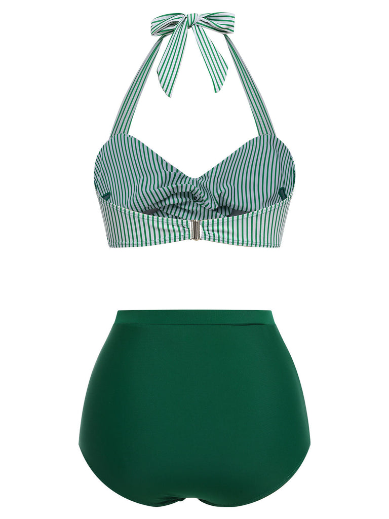Costume da bagno con ferrettoa righe verdi anni '40