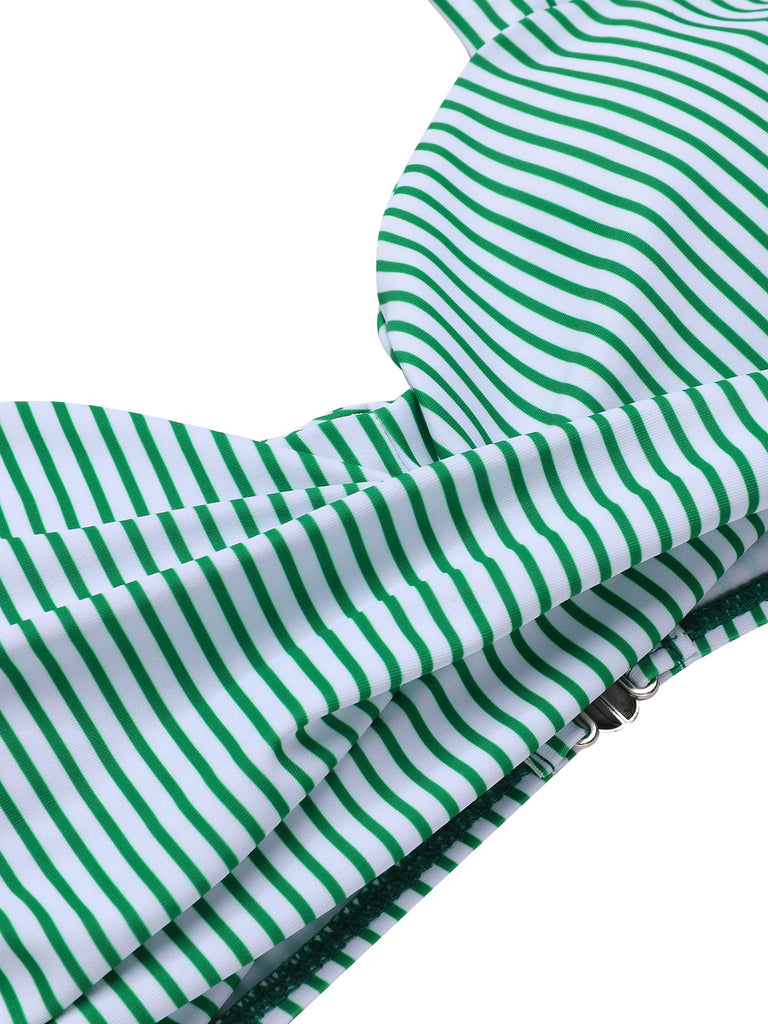 Costume da bagno con ferrettoa righe verdi anni '40