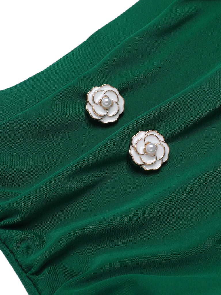 Costume da bagno con ferrettoa righe verdi anni '40