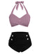 Costume da bagno con ferretto a righe blu anni '40