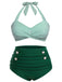 [Taglia Forti] Costumi a righe scollo all'americana verde anni '40