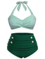 [Taglia Forti] Costumi a righe scollo all'americana verde anni '40