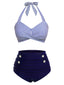 Costume da bagno con ferretto a righe blu anni '40