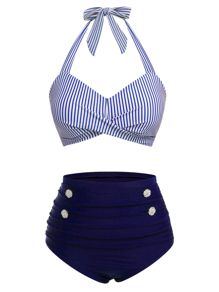 Costume da bagno con ferrettoa righe verdi anni '40