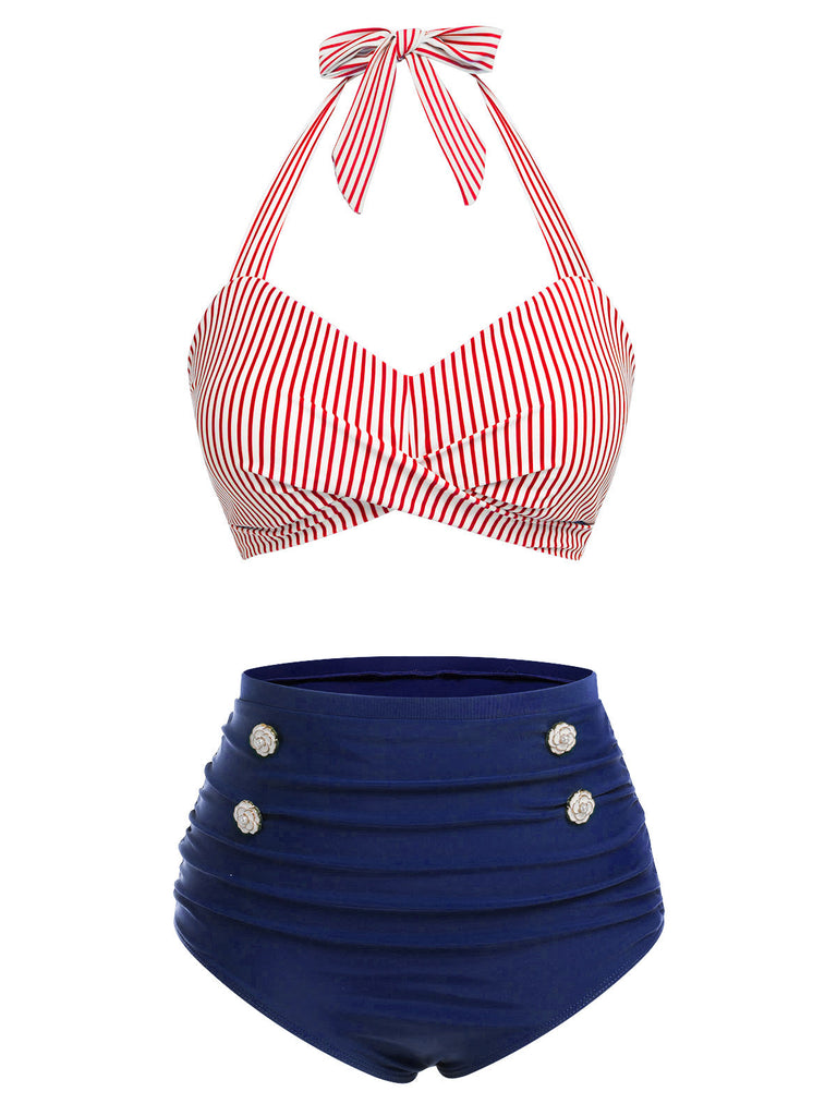 Costume da bagno con ferrettoa righe verdi anni '40