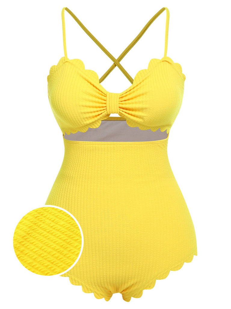 Costumi intero con spalline sottili cava giallo anni '50