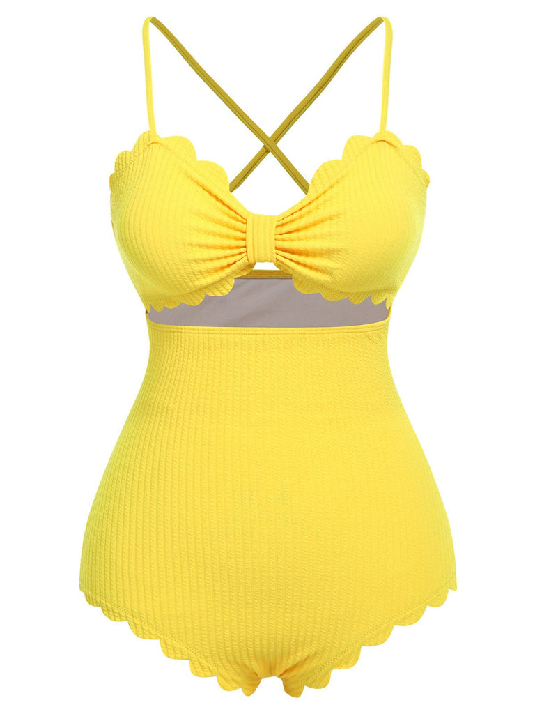 Costumi intero con spalline sottili cava giallo anni '50