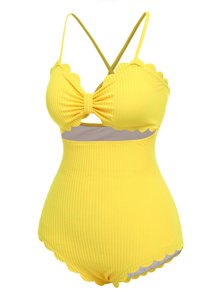 Costumi intero con spalline sottili cava giallo anni '50
