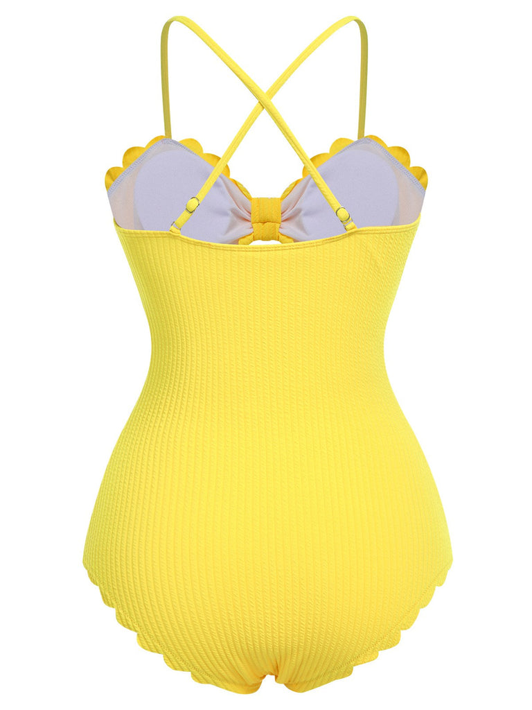 Costumi intero con spalline sottili cava giallo anni '50