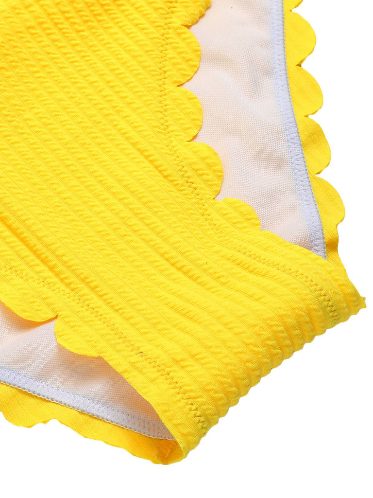 Costumi intero con spalline sottili cava giallo anni '50
