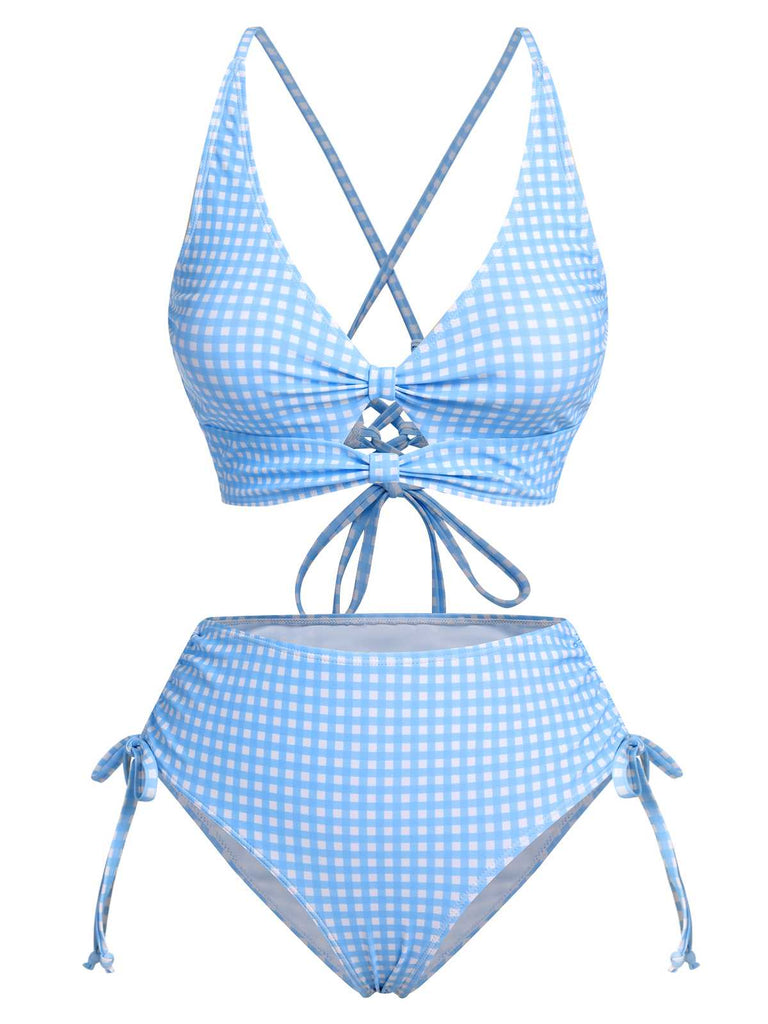 Costumi spalline sottili e plaid blu anni '50