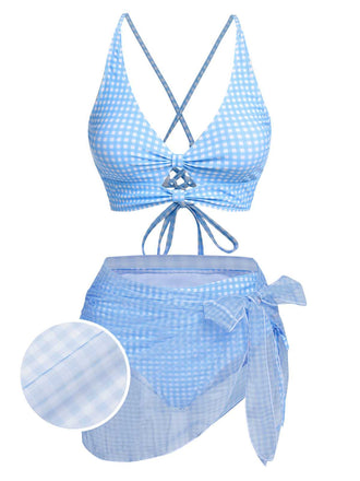 2PCS Costumi plaid e copricostume in rete blu anni '50