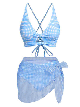 2PCS Costumi plaid e copricostume in rete blu anni '50
