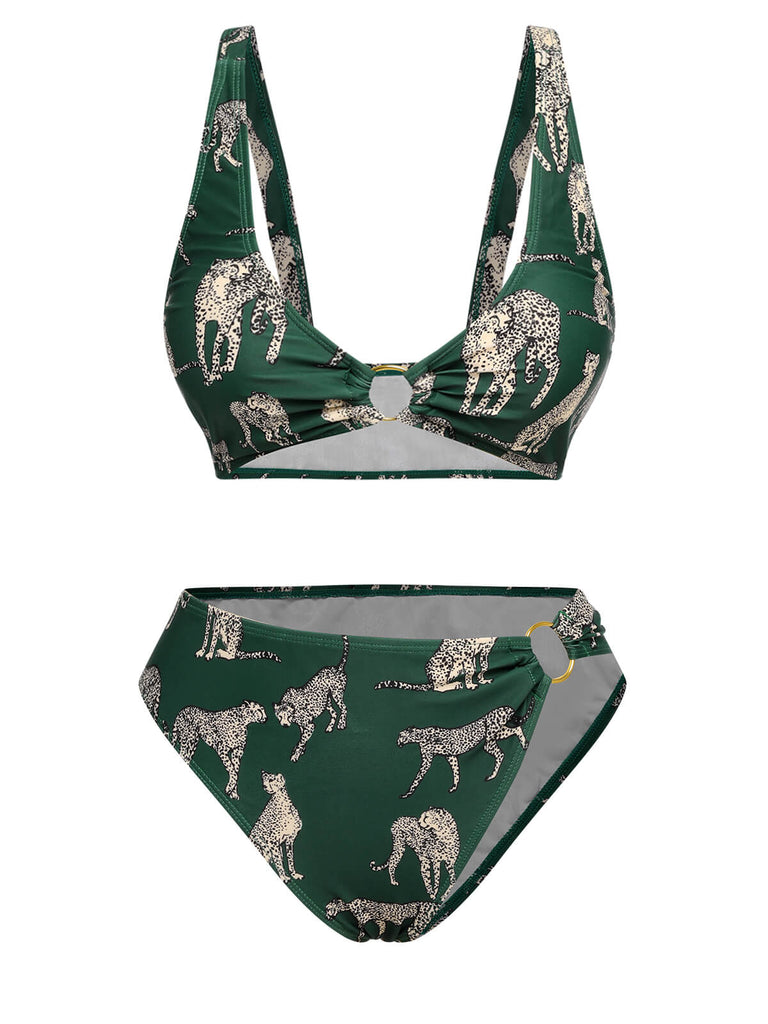 Costumi stampa leopardo con spalline verde anni '40