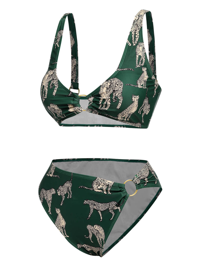 Costumi stampa leopardo con spalline verde anni '40