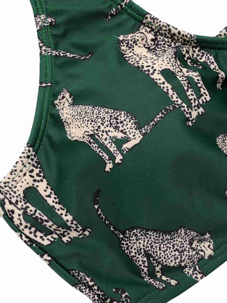 Costumi stampa leopardo con spalline verde anni '40