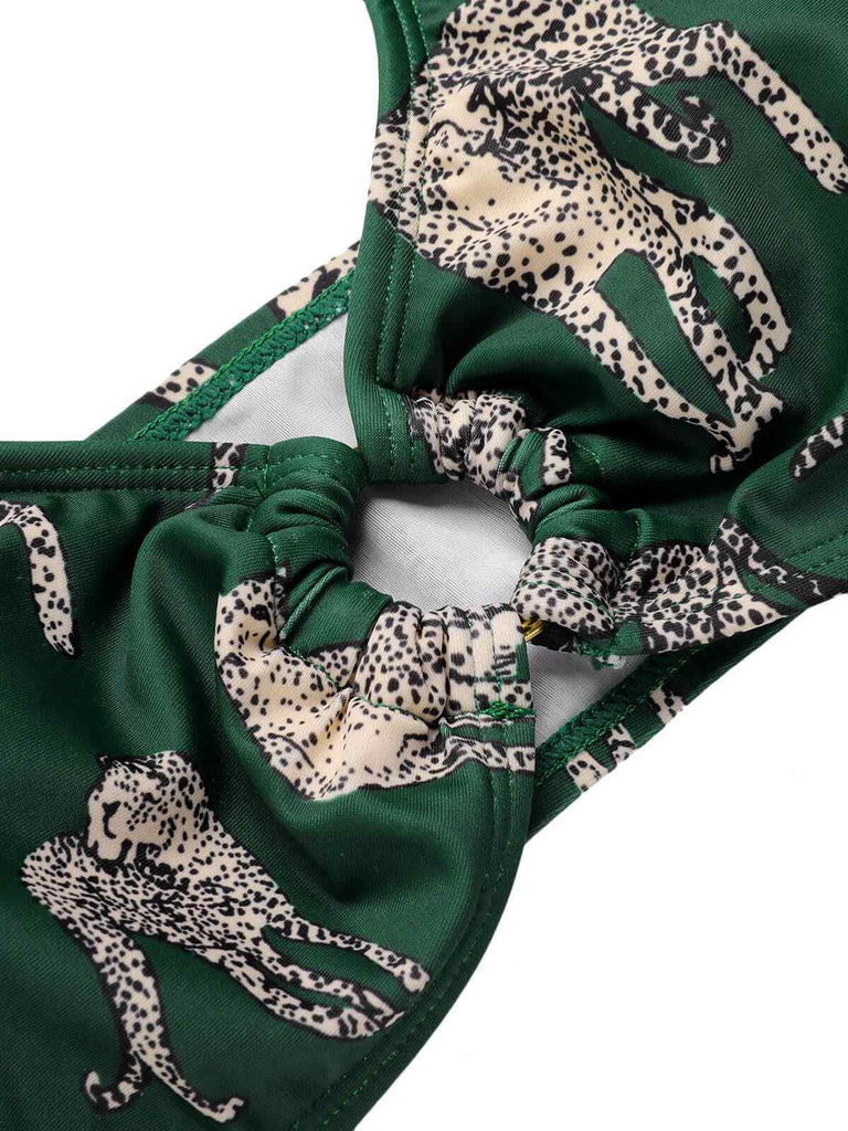 Costumi stampa leopardo con spalline verde anni '40