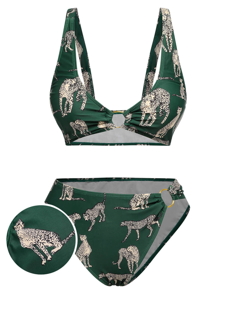 Costumi stampa leopardo con spalline verde anni '40