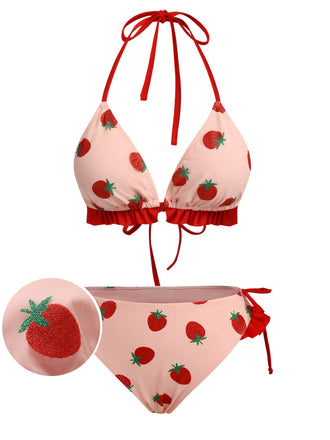 Costumi fragola lacci scollo all'americana rosa anni '50