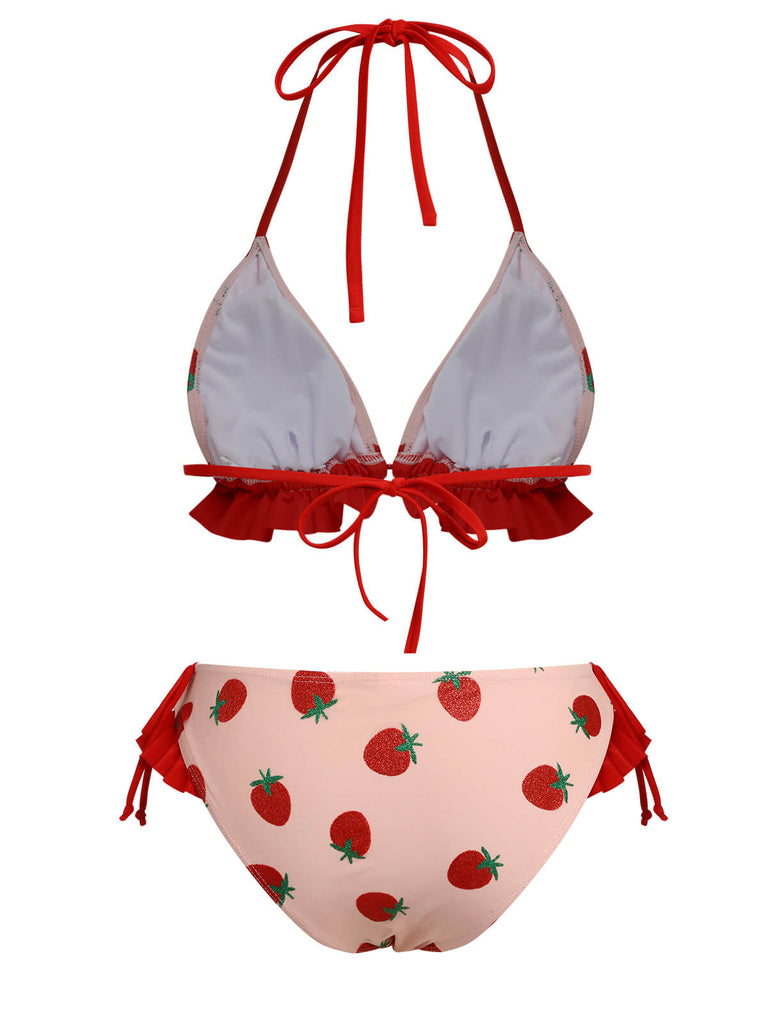 Costumi fragola lacci scollo all'americana rosa anni '50