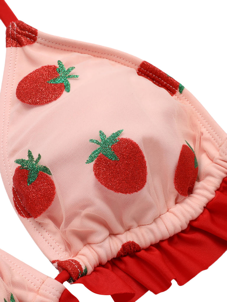 Costumi fragola lacci scollo all'americana rosa anni '50