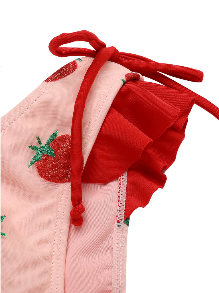 Costumi fragola lacci scollo all'americana rosa anni '50
