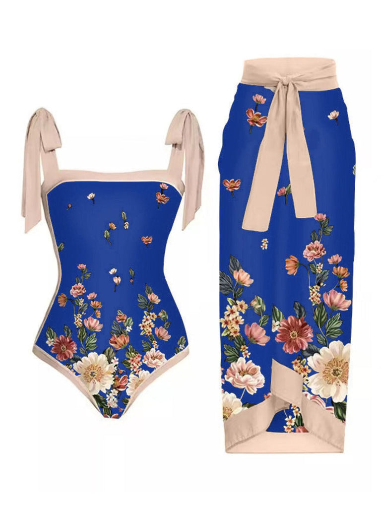 Costumi intero e copricostume floreale vintage anni '50