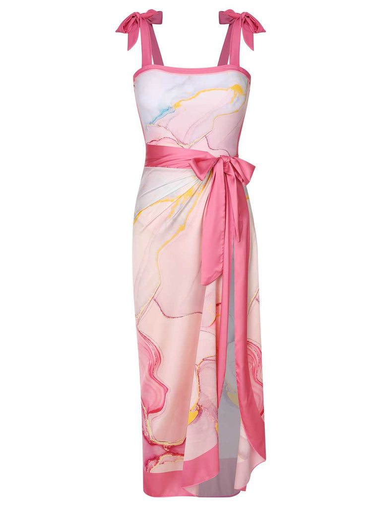 2PCS Costumi intero e copricostume con stampa rosa anni '50